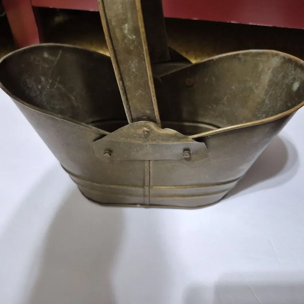 Vintage Brass Coal Scuttle Set of 2 India Fireplace Decor Planter Buckets